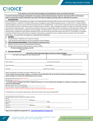 Choice Strategies Card Substantiation Form