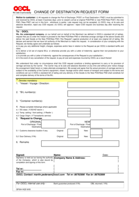 Change of Destination Request Form