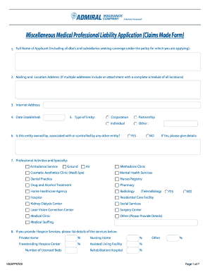 Medical Professional Liability Application