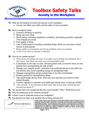 Toolbox Safety Talks on Anxiety in the Workplace