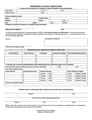 Investment Account Verification Form
