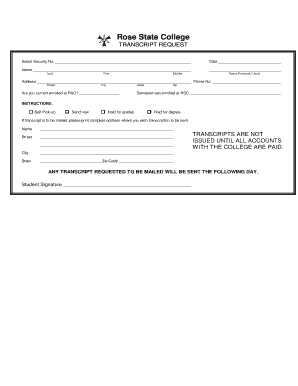 Rose State College Transcript Request Form