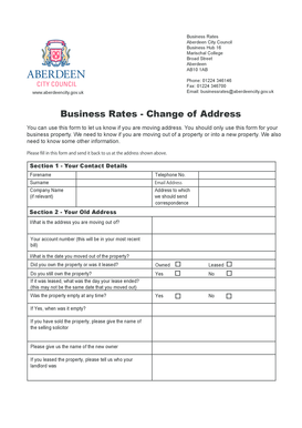 Business Rates Change of Address Form
