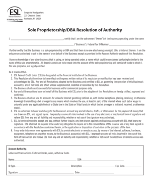 Sole Proprietorship DBA Resolution of Authority