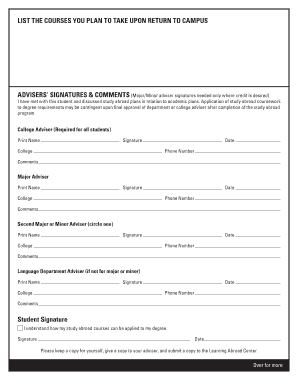 University of Minnesota Study Abroad Academic Planning Form