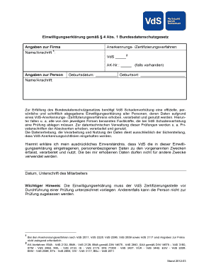 Einwilligungserklärung gemäß § 4 Abs. 1 Bundesdatenschutzgesetz