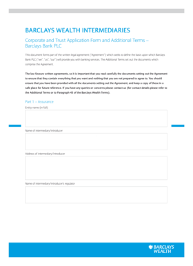 Barclays Wealth Corporate and Trust Application Form