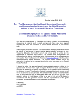 Contract of Employment for Special Needs Assistants