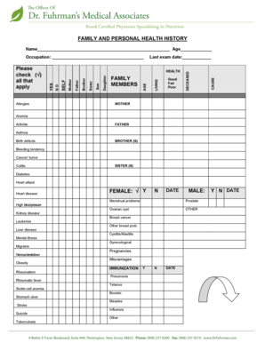 Family and Personal Health History Form