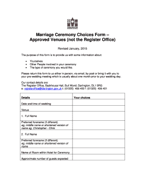 Marriage Ceremony Choices Form