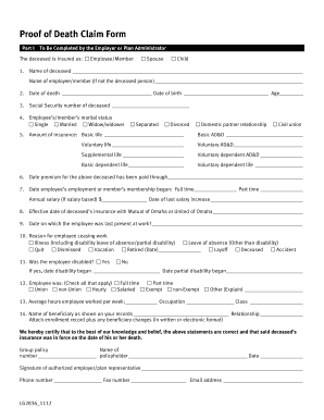 Proof of Death Claim Form