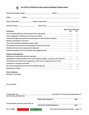 NCLB Instructional Assistant Observation Form