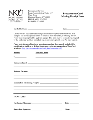 Missing Receipt Form