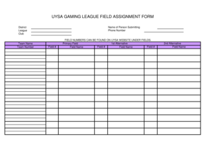 UYSA Gaming League Field Assignment Form