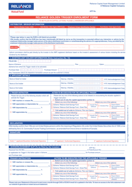 Reliance Golden Trigger Enrolment Form