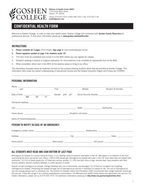 Goshen College Confidential Health Form