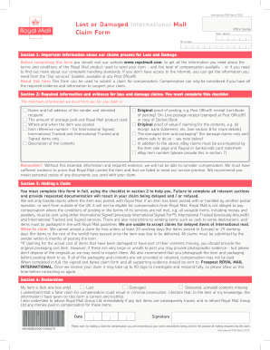 Royal Mail International Lost or Damaged Mail Claim Form