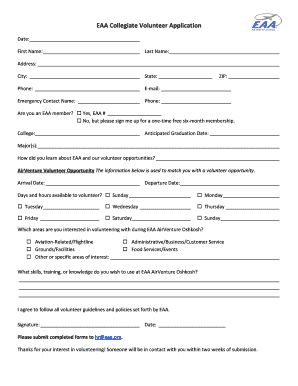 EAA Collegiate Volunteer Application Form