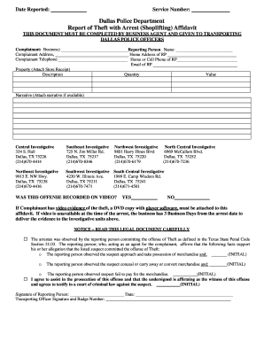Dallas Police Theft with Arrest Affidavit