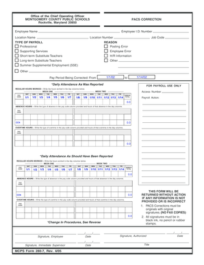 Montgomery County Public Schools PACS Correction Form