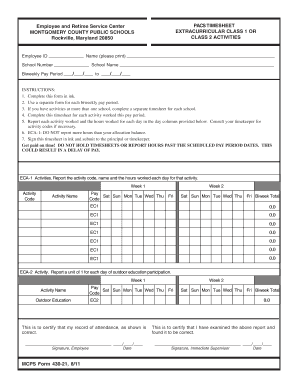 MCPS Form 430-21 703 PACS Timesheet Extracurricular Class 1 or Class 2 Activities - mcps k12 md