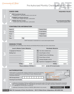 Community of Christ Pre-Authorized Monthly Checking Account Transfer