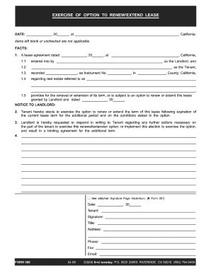 California Lease Renewal Option Form