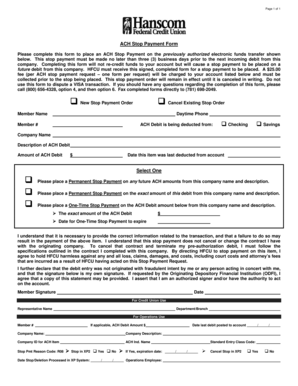 ACH Stop Payment Form