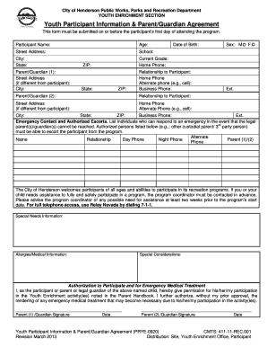 Youth Participant Information & Parent/Guardian Agreement