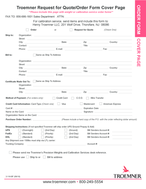 Troemner Request for Quote Order Form