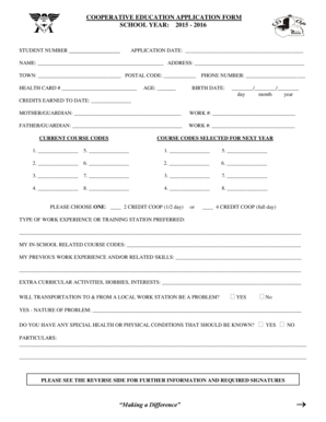 Cooperative Education Application Form