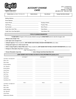 Credit Union Account Change Form