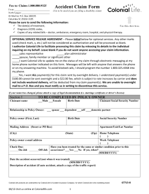 Colonial Life Accident Claim Form