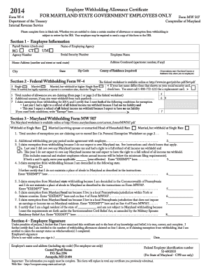 Maryland Employee Withholding Allowance Certificate
