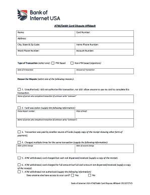 ATM/Debit Card Dispute Affidavit
