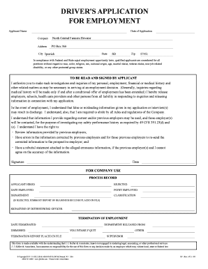 Driver's Employment Application Form