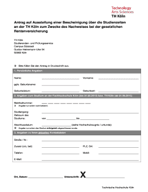 Antrag auf Ausstellung einer Bescheinigung über die Studienzeiten