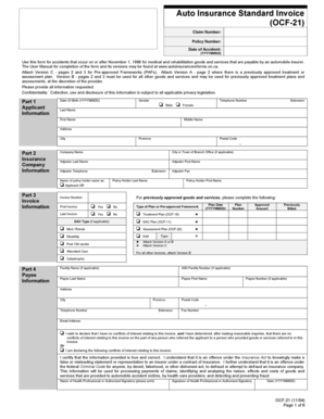 Auto Insurance Standard Invoice OCF-21