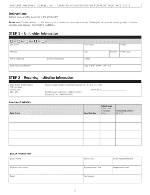 Transfer Authorization for Non-Registered Investments