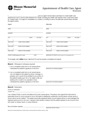 Tennessee Health Care Agent Appointment Form