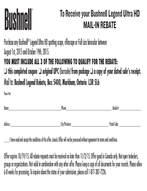 Bushnell Legend Ultra HD Mail-In Rebate Form