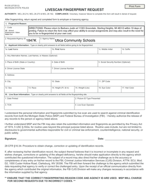 Michigan Livescan Fingerprint Request Form