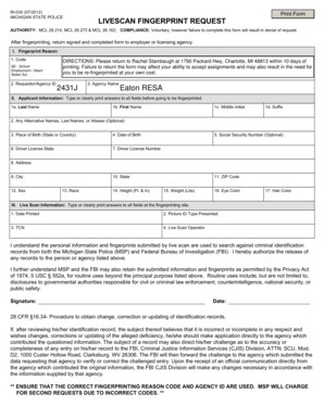 Michigan Livescan Fingerprint Request Form