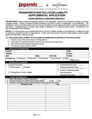 Transportation Pollution Liability Supplemental Application