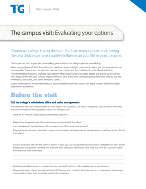 College Campus Visit Checklist