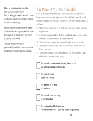 Housing Checklist for Developmental Disabilities
