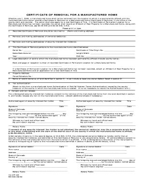 Certificate of Removal for a Manufactured Home