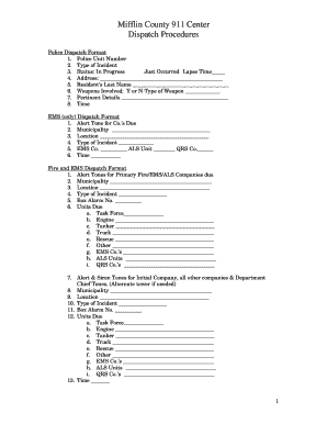 Mifflin County 911 Dispatch Procedures
