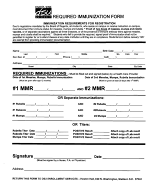 University Required Immunization Form
