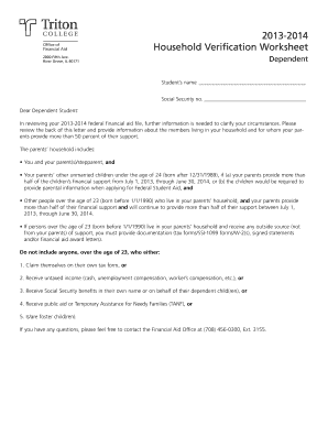 2013-2014 Financial Aid Household Verification Worksheet